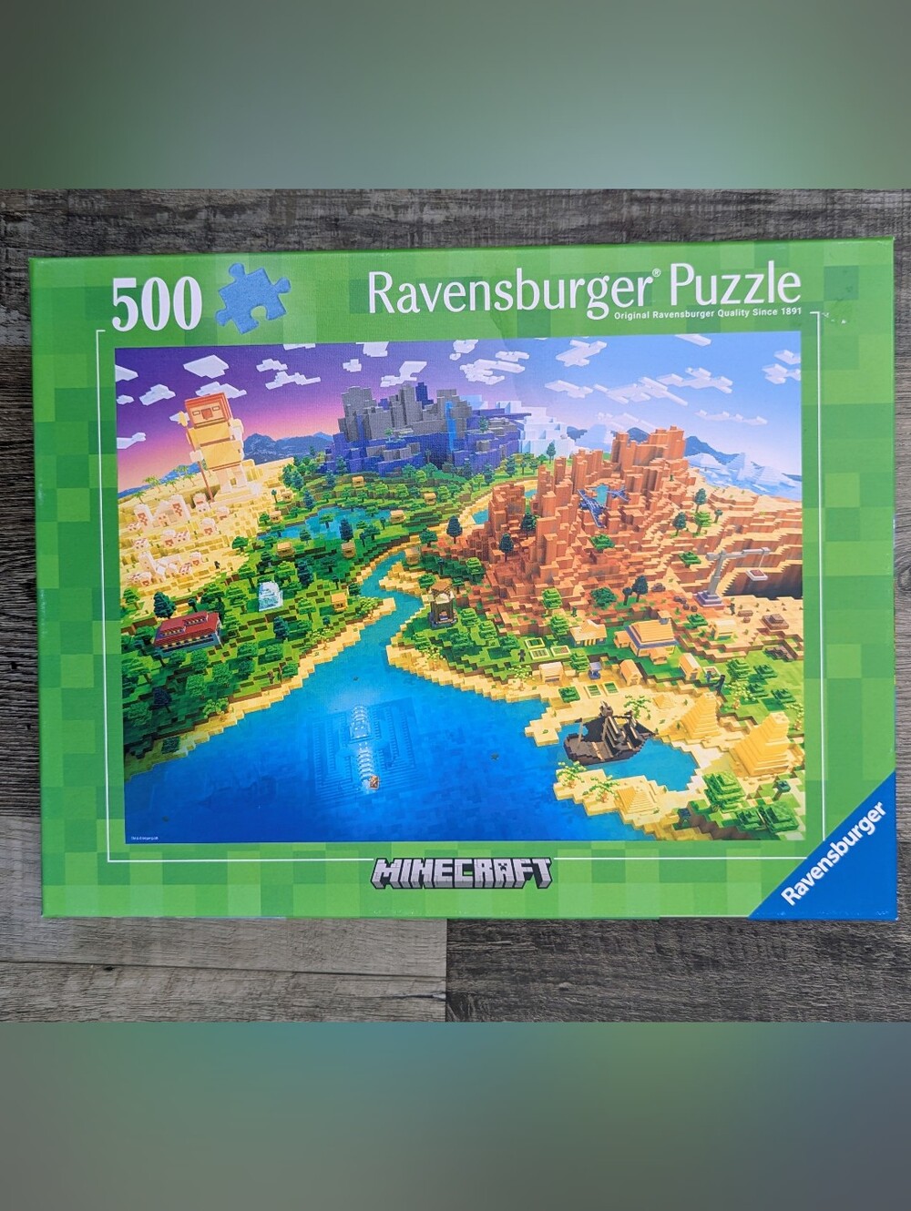 🧩 Minecraft Ravensburger Puzzle - 500 Pieces Blue, Green, Orange Landscape